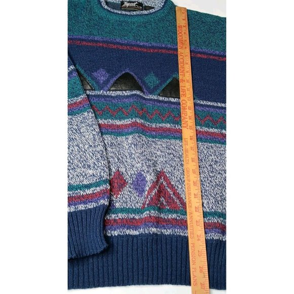 Vintage 90s Impact L Sweater Crew Neck Leather Patches Mountain Ski Retro READ - Picture 9 of 16